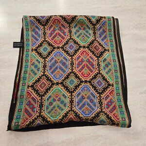 Specialty House Japanese‎ Silk Scarf Rectangle Black Red Table Runner Medallion